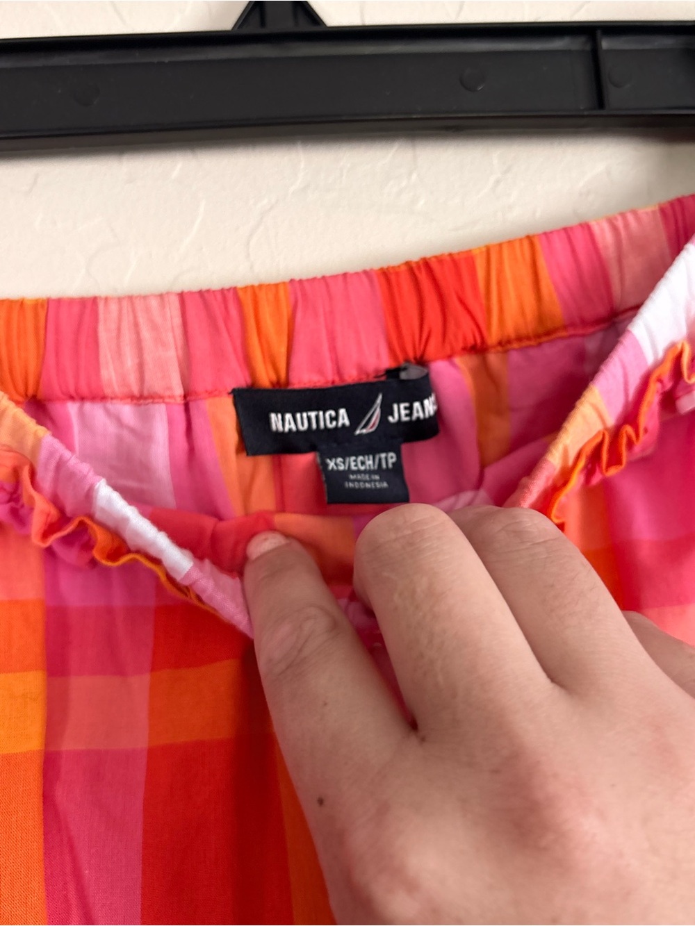 Nautica Women’s Cotton Plaid Ruffle Trim Tiered Maxi Skirt Pink Orange XS NWT - Picture 4 of 7